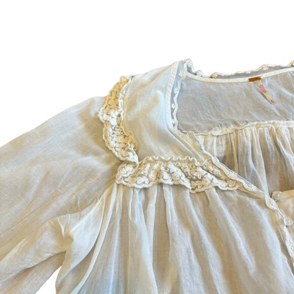 Free People Luna White Bohemian Blouse Short Sleeve Flowy Cropped Lace Medium - Picture 7 of 13